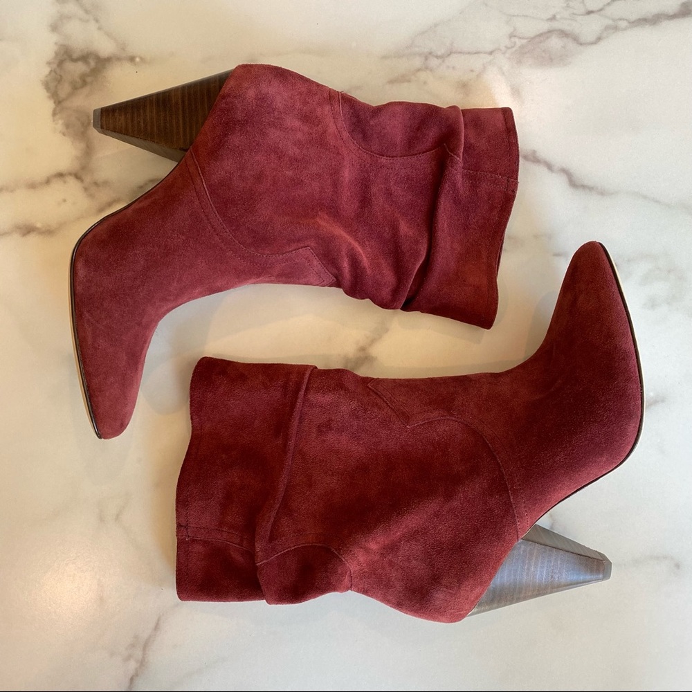 JOIE Gabbissy Slouchy Suede Bootie Wine Burgundy Maroon